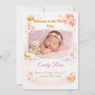 Cartão de Anúncio de Foto de Menina Bebê Floral Ro