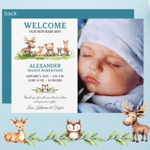 Cartão de Anúncio de Foto do Baby Boy Woodland