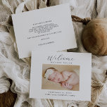 Cartão de Anúncio de Foto Elegante Minimalista<br><div class="desc">Este cartão de anúncio de fotografia elegante minimalista é perfeito para uma simples celebração de boas-vindas a bebês. O design apresenta uma bela fonte em um fundo branco para complementar seu evento. Adicione as fotos do seu bebê recém-nascido.</div>