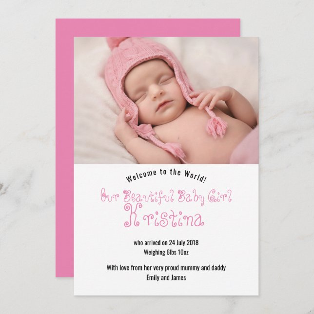 Cartão de Anúncio de Foto para Bebê (Frente/Verso)