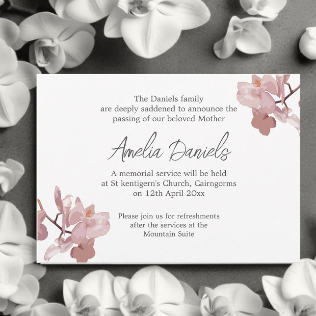 Cartão de Anúncio de Funeral Orquídeo Rosa (Criador carregado)
