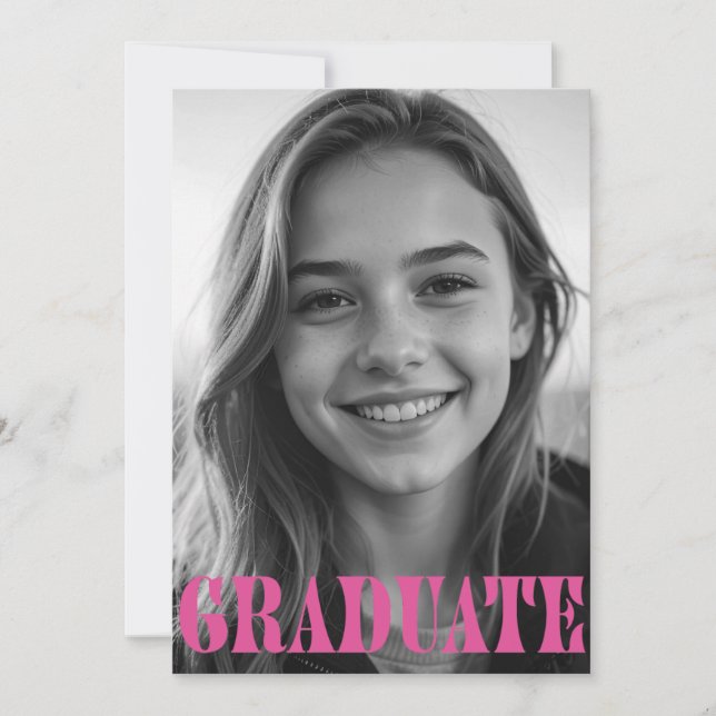 Cartão de Anúncio de Graduação Moderno Rosa frambo (Frente)