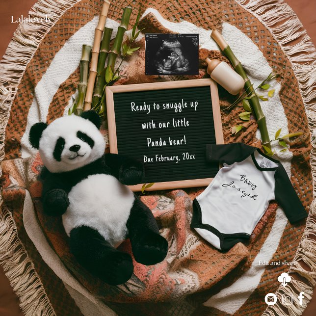 Cartão de Anúncio de Gravidez Boho Panda Neutro (Criador carregado)