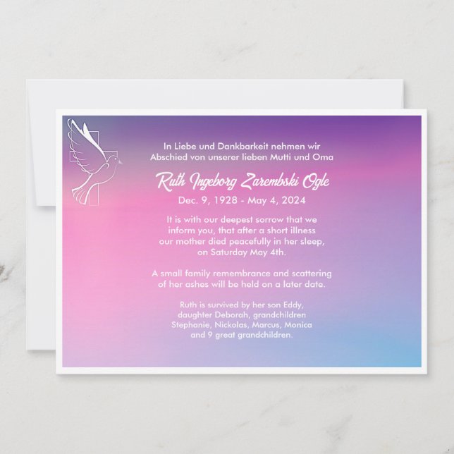 Cartão de Anúncio de Morte de Estilo Europeu (Frente)