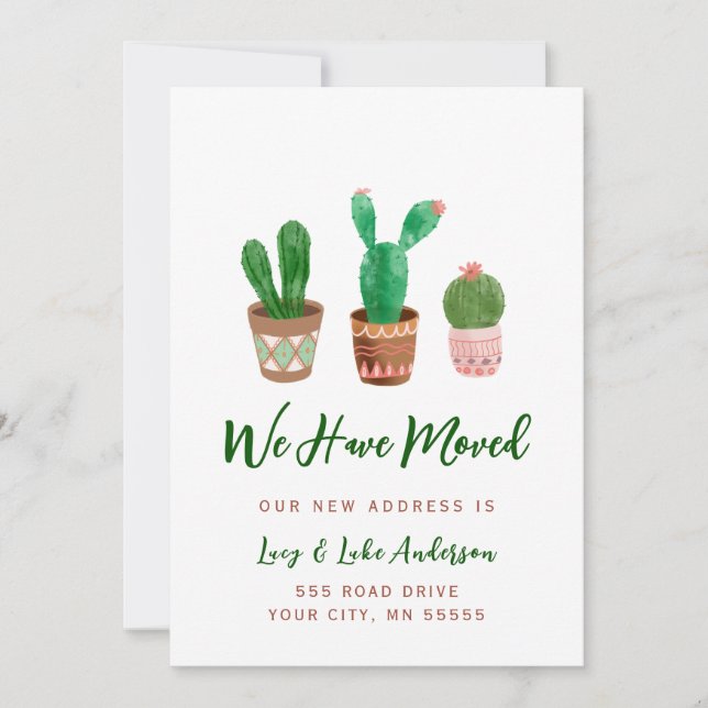 Cartão de Anúncio de Mudança do Cactus (Frente)