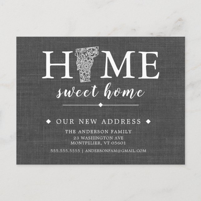 Cartão de Anúncio de Mudança do Estado de VERMONT (Frente)