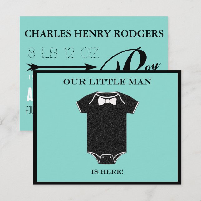 Cartão de Anúncio de Nascimento BABY & CO Boy (Frente/Verso)