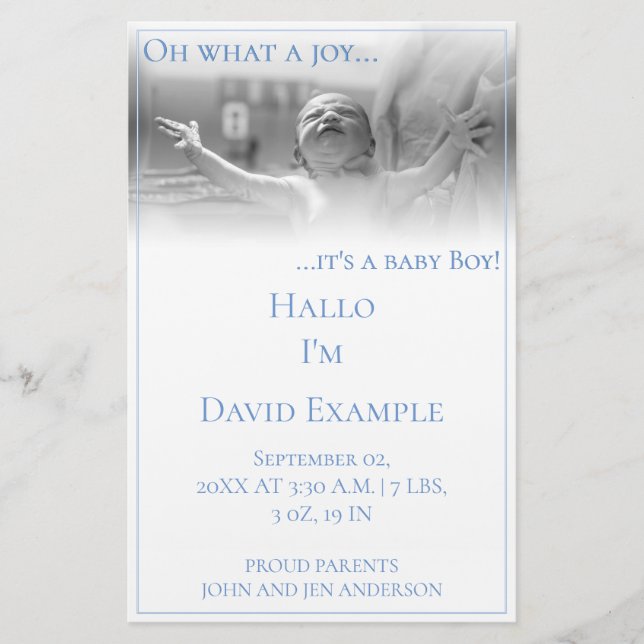 Cartão de anúncio de nascimento com bebê (Frente)