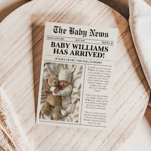 Cartão de Anúncio de Nascimento com Foto de Jornal