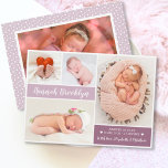 Cartão de Anúncio de Nascimento da Colagem de Foto<br><div class="desc">Moderno, Girly Lilac e Mauve Baby Birth Anunciam 4 Cartões de Colagem de Fotos. Cartão modelo de anúncio elegante, de dois lados, com anúncio de nascimento de fotos apresentando quatro (4) de suas fotos favoritas na frente, com um bonito roteiro escrito à mão em branco em lilac pastel ou roxo...</div>