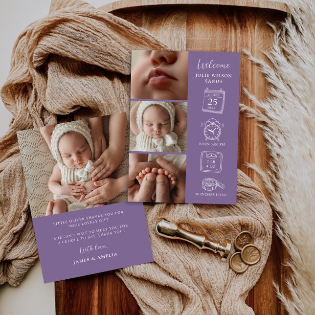 Cartão de Anúncio de Nascimento da Colagem de Foto (Criador carregado)