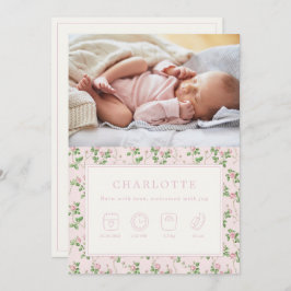 Cartão de Anúncio de Nascimento de Bebê com Rosas