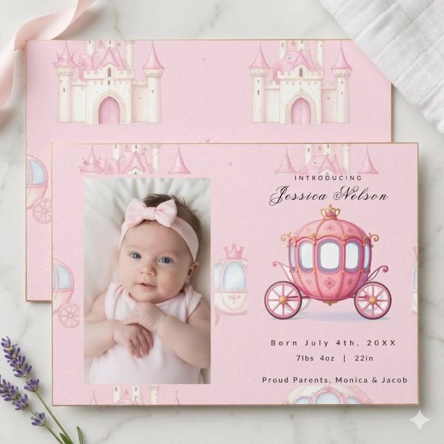 Cartão de Anúncio de Nascimento de Bebê Princesa R (Criador carregado)