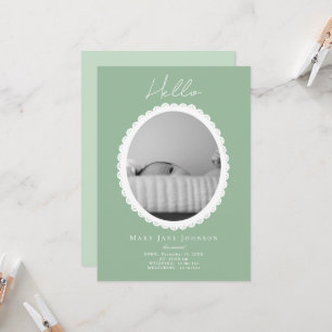 Cartão de Anúncio de Nascimento de Bebê Verde Luz