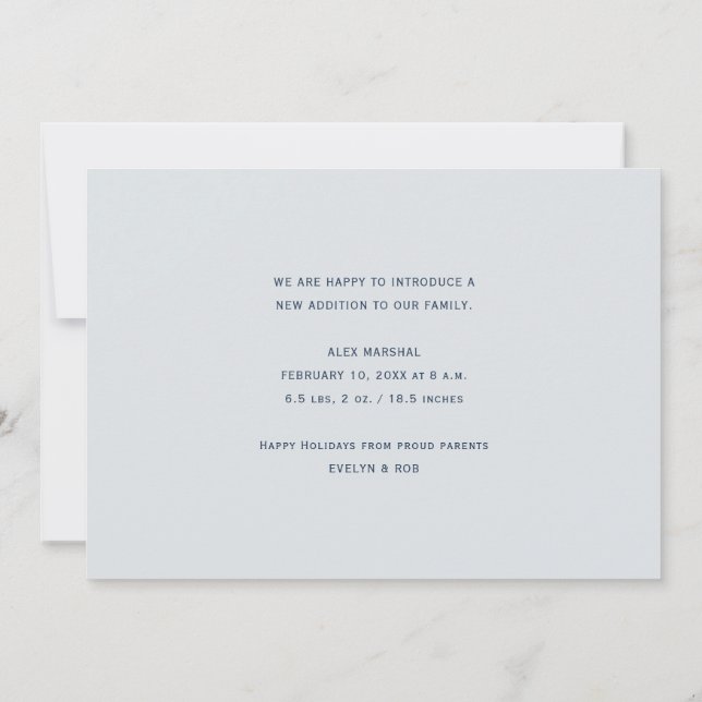 cartão de anúncio de nascimento de feriado alegre (Verso)