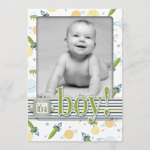 Cartão de Anúncio de Nascimento do Bebê Espacial 5