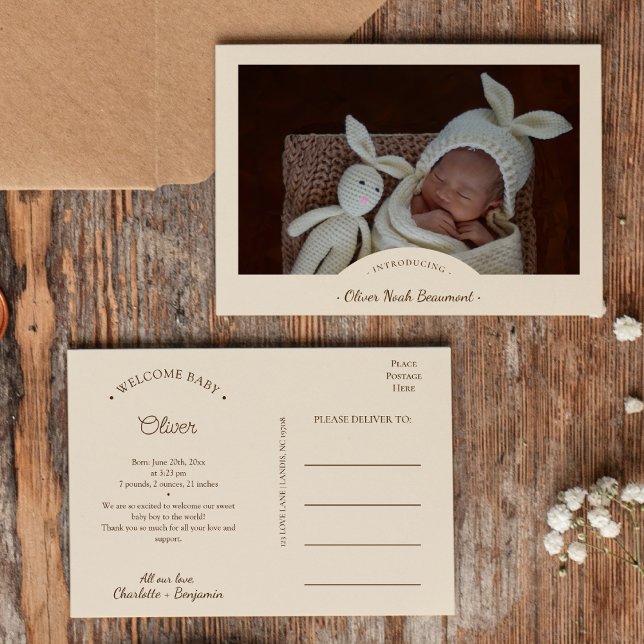 Cartão de Anúncio de Nascimento em Foto Minimalist (Criador carregado)