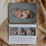 Cartão de Anúncio de Nascimento Moderno da Foto do<br><div class="desc">Anúncio de nascimento moderno com uma simples "bem-vinda" na frente e uma opção para você carregar suas próprias três fotos especiais nas costas.</div>