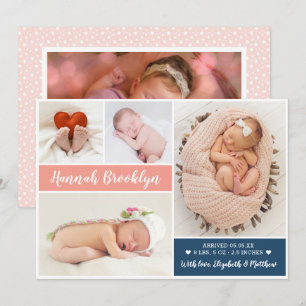 Cartão de Anúncio de Nascimento Multifoto Moderno