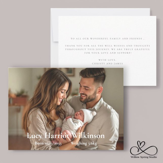 Cartão de Anúncio de Nascimento | Novo Anúncio De  (photo newborn birth announcment card , modern personlized minimalistic way to welcome a new baby )
