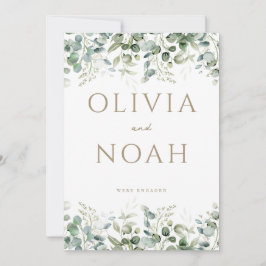 Cartão de Anúncio de Noivado Eucalipto Branco