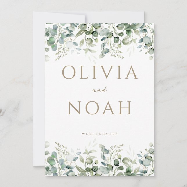 Cartão de Anúncio de Noivado Eucalipto Branco (Frente)