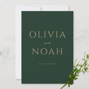 Cartão de Anúncio de Noivado Green & Gold