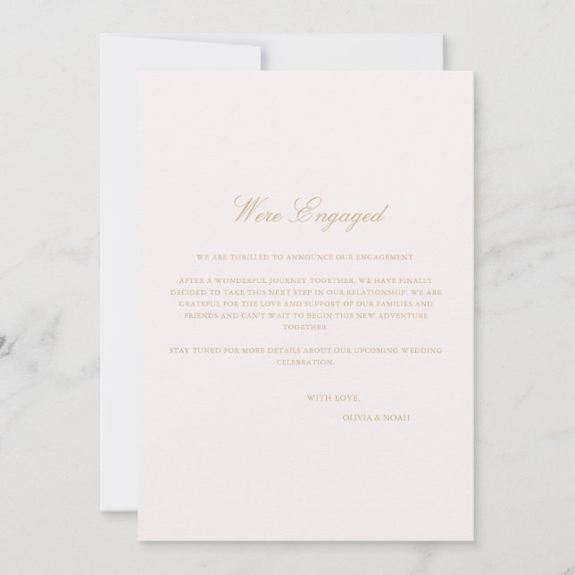 Cartão de Anúncio de Noivado Script Blush Pink (Frente)
