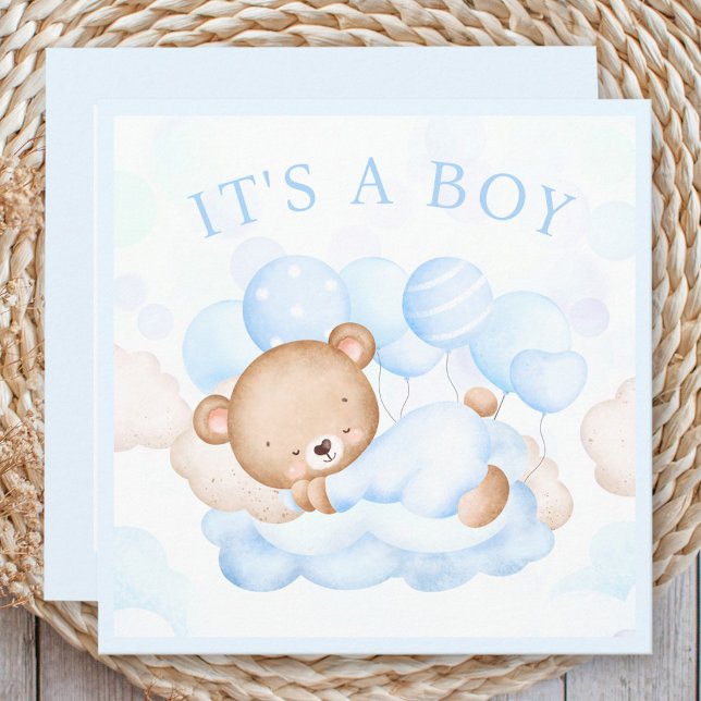 Cartão de Anúncio do Bebê Blue Bear (Baby Boy Blue Bear Announcement Card)