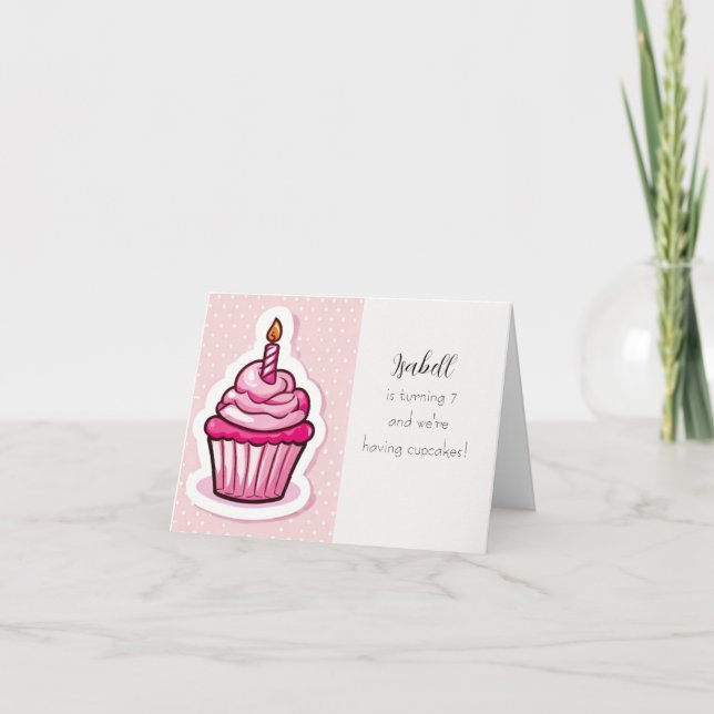 Cartão de Anúncio Dobrado com Tema de Cupcake Rosa (Frente)