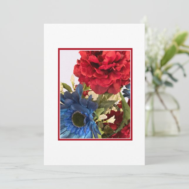 Cartão de anúncio floral patriótico. (Em pé/Frente)