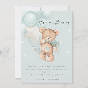 Cartão de Anúncio para Bebê do Balão do Urso Azul