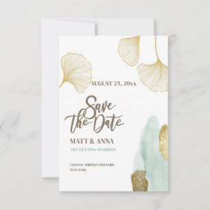 Cartão de Anúncio Save the Date Folhas Douradas
