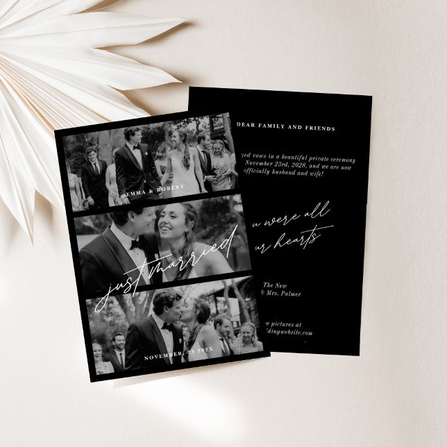 Cartão de Anúncios de Casamento de Recem casados N (Chic Black Just Married Wedding Announcements Card)