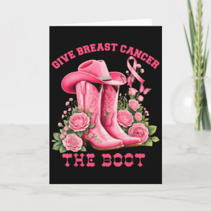 Cartão Dê ao Câncer de Mama o Boot Cowgirl Pink Ribbon Nó