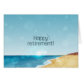 Cartão de aposentação com praia, mar e céu azul