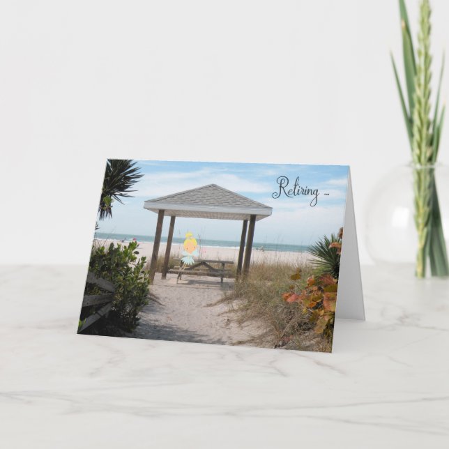 Cartão de aposentadoria com fada de praia (Frente)