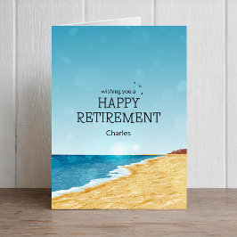Cartão de aposentadoria feliz com praia