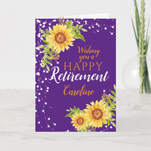 Cartão de Aposentadoria Feliz Floral Girassol Roxo
