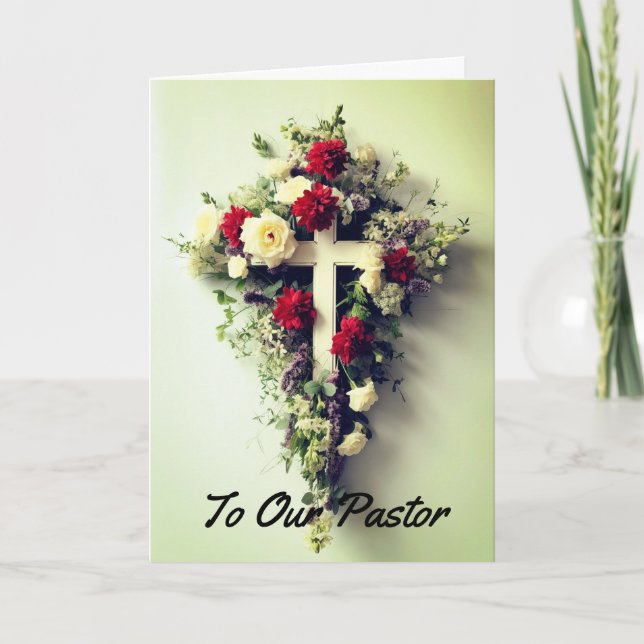 Cartão de Apreciação ao Pastor com Cruz Floral (Frente)