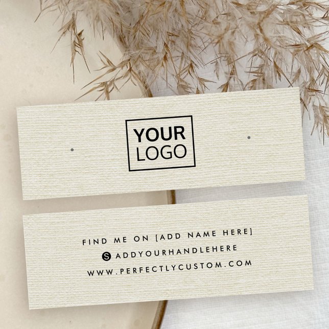 Cartão de apresentação do brinco com o logotipo da (Cream ivory linen logo stud earring display card
)