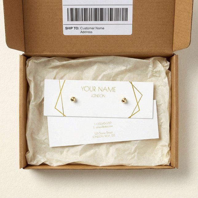 Cartão de apresentação geométrico Dourado (Luxury gold geometric earring display card.)