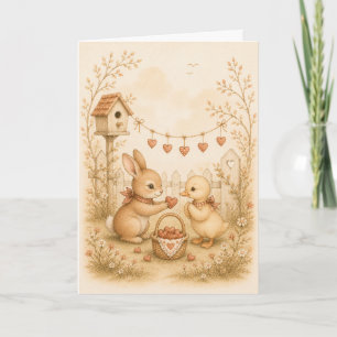 Cartão de Aquarela Bunny & Duckling