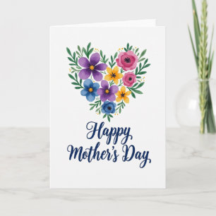 Cartão de Aquarela com Coração Floral