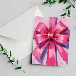 Cartão de Aquarela com Laço Rosa Bonito