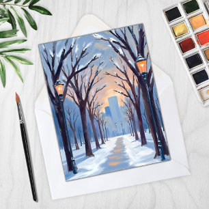 Cartão de Aquarela da Nevasca de Inverno no Boston