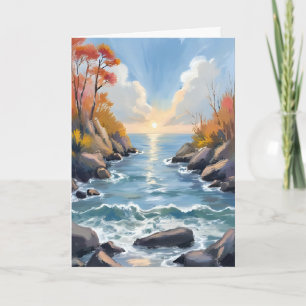Cartão de Aquarela da Paisagem do Rio de Outono ao