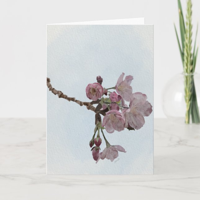 Cartão de Aquarela de Flores de Cerejeira (Frente)