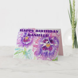 Cartão de aquarela de flores de Pansy Roxa