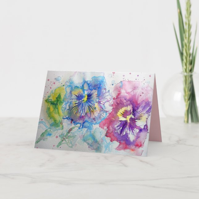 Cartão de Aquarela de Flores Vermelhas, Amarelas e (Frente)